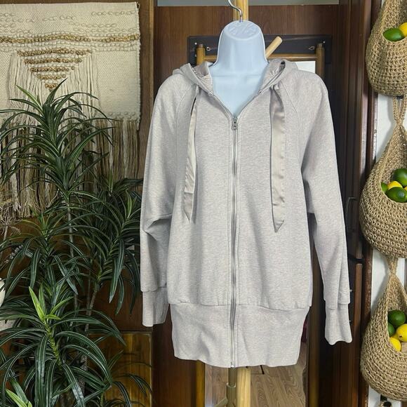 Vintage Victorias Secret Satin Lined Hoodie M | Gray Taupe Zip Up Y2K Loungewear - Picture 1 of 14